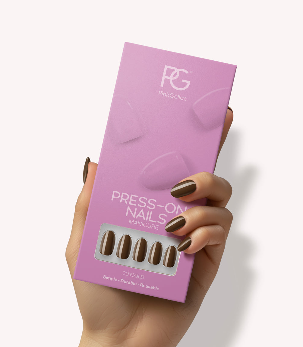 pink-gellac-421-mocha-brown-press-on-nails-round-medium image 1