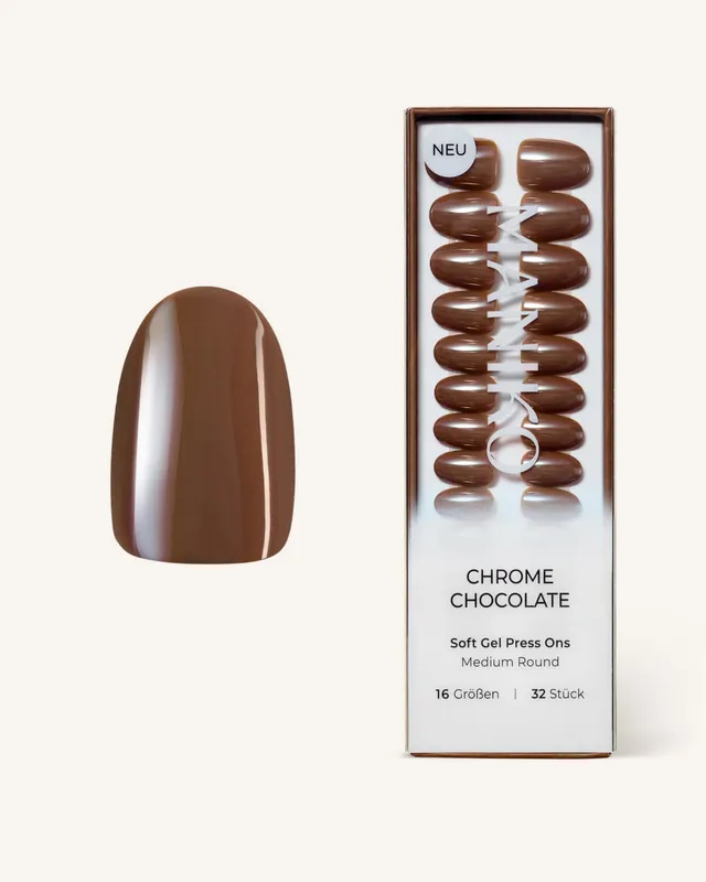 maniko-chrome-chocolate-soft-gel-press-ons-medium-round image 1