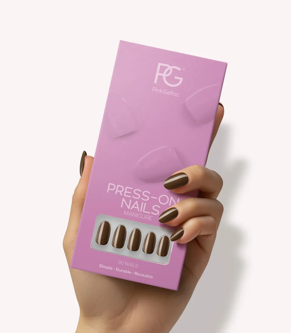 pink-gellac-421-mocha-brown-press-on-nails-round-medium image 1