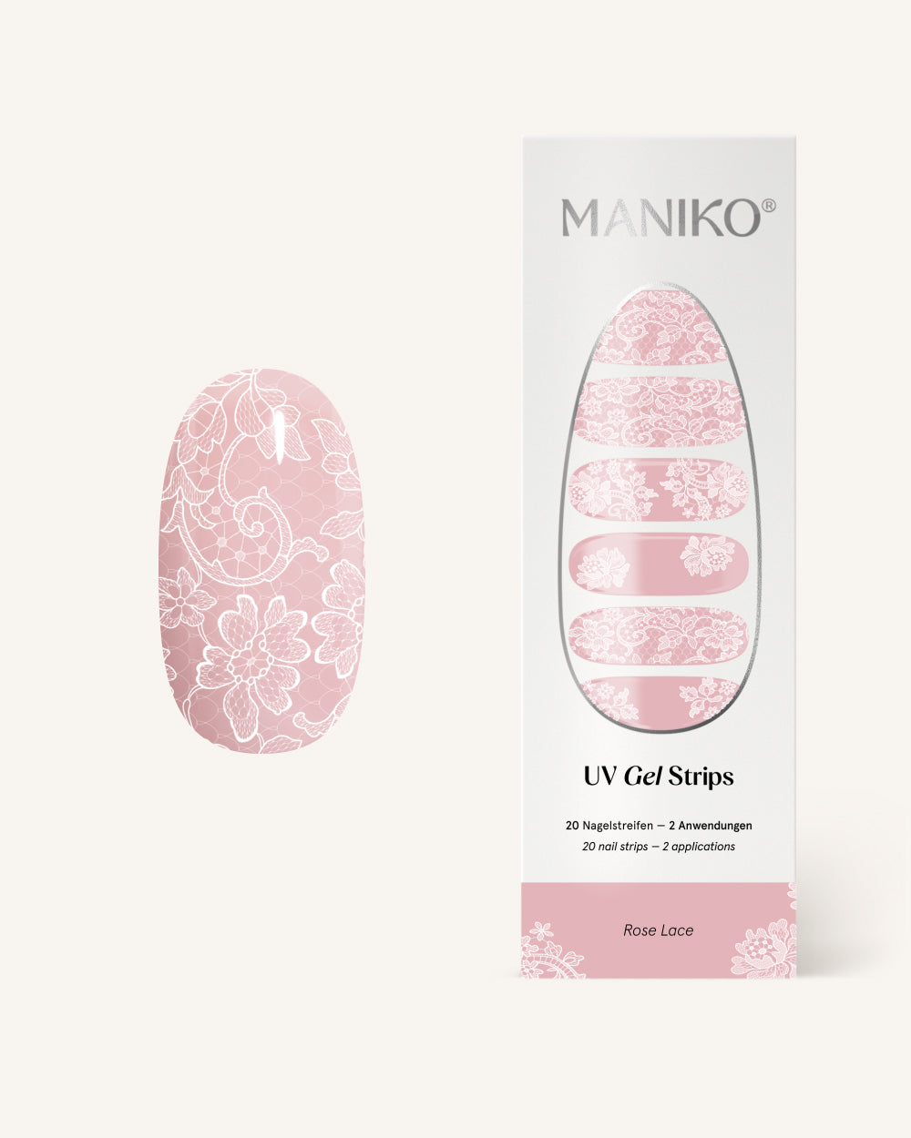 maniko-rose-lace-uv-gel-strips-rosa-mit-wei-em-spitzenmuster image 1