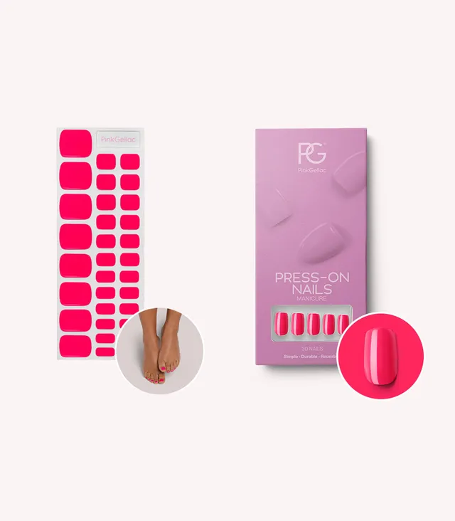 pink-gellac-161-ibiza-pink-set-square-medium-press-on-nails-pedicure-gel-sticker image 1