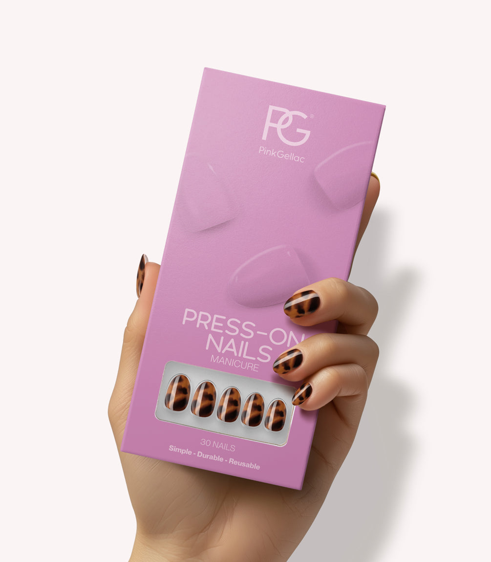pink-gellac-2007-tortoise-touch-press-on-nails-rund-kurz-braun image 1